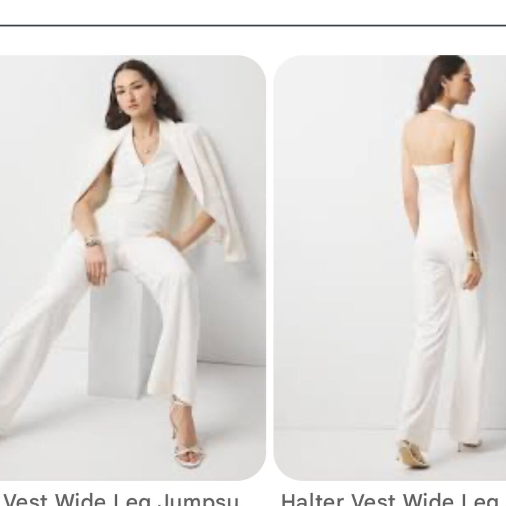 new WHITE HOUSE BLACK MARKET tuxedo vest wide leg jumpsuit ecru - Picture 3 of 3